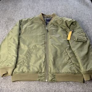 Nautica Bomber Jacket Mens XL Army Green Quilted Lined Flight Full Zip Nylon